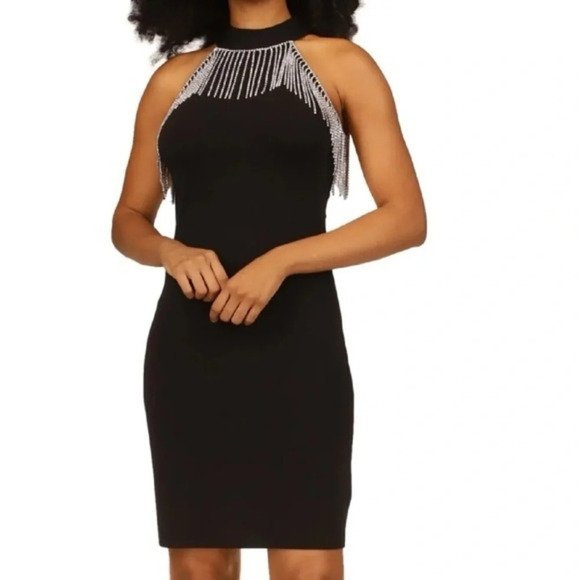 New Michael Kors Halter Neck Mini Dress Rhinestone Fringe - Picture 1 of 8